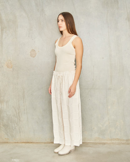 White Dice Pleats Trousers