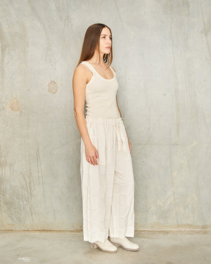 White Dice Pleats Trousers