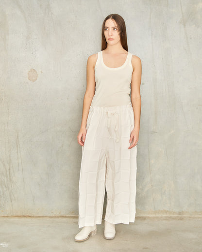 White Dice Pleats Trousers