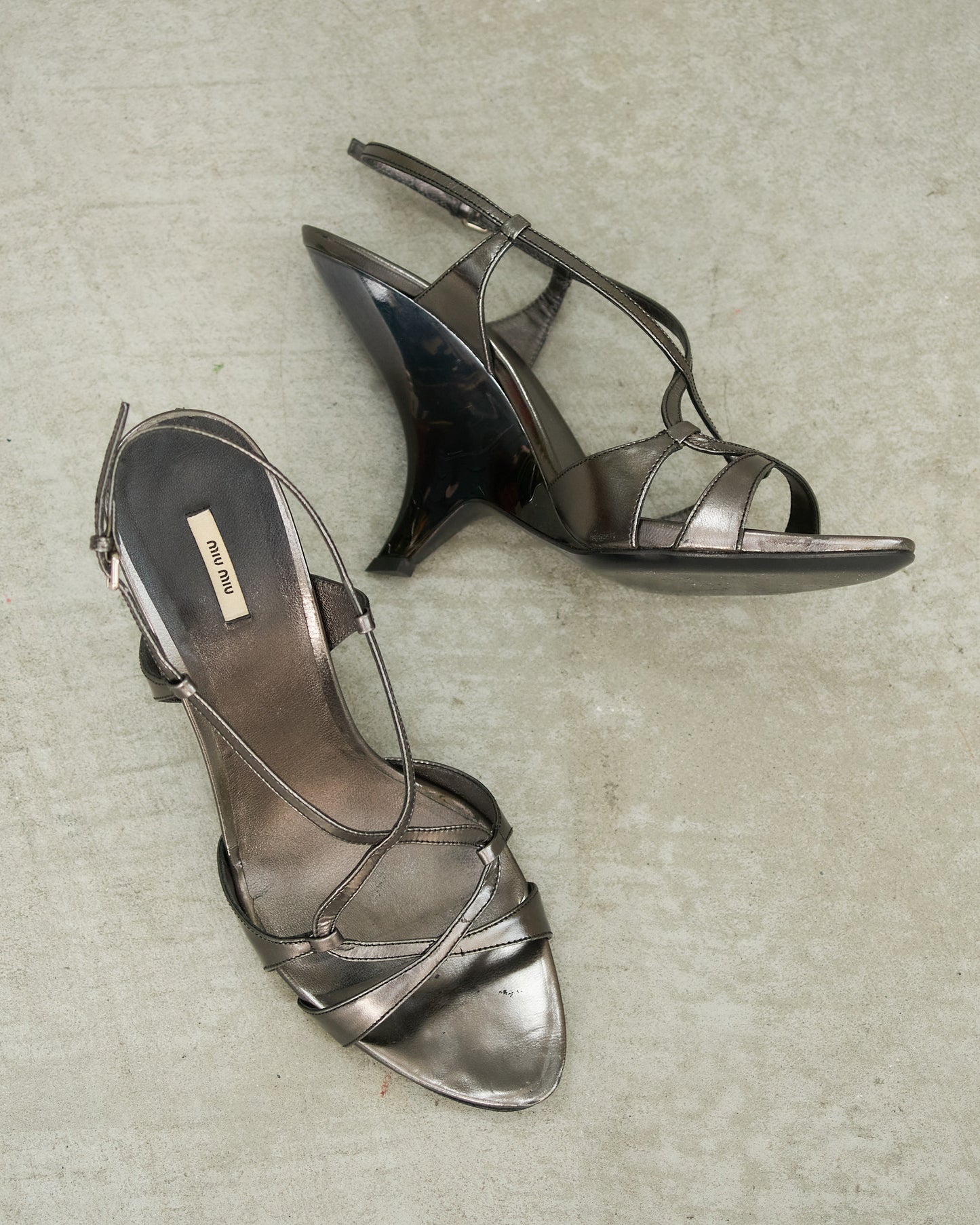 Miu Miu Pewter Contour Wedges