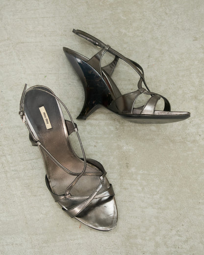 Miu Miu Pewter Contour Wedges