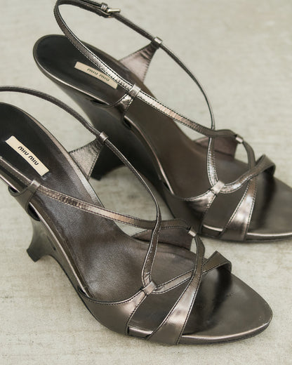 Miu Miu Pewter Contour Wedges