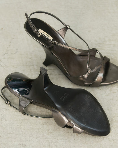 Miu Miu Pewter Contour Wedges