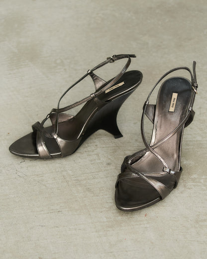 Miu Miu Pewter Contour Wedges