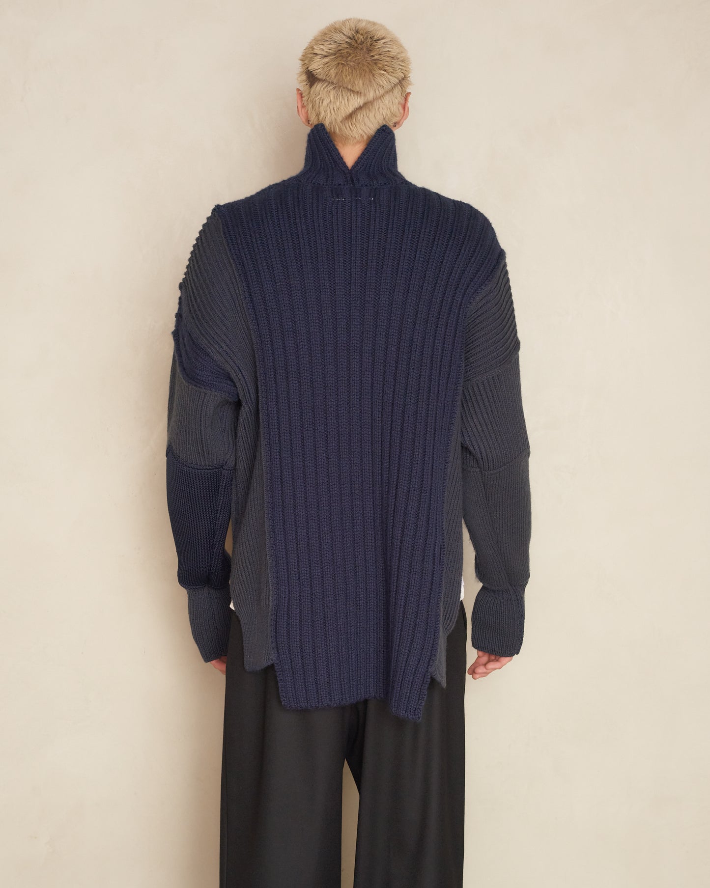 Navy Panelled Rib Sweater