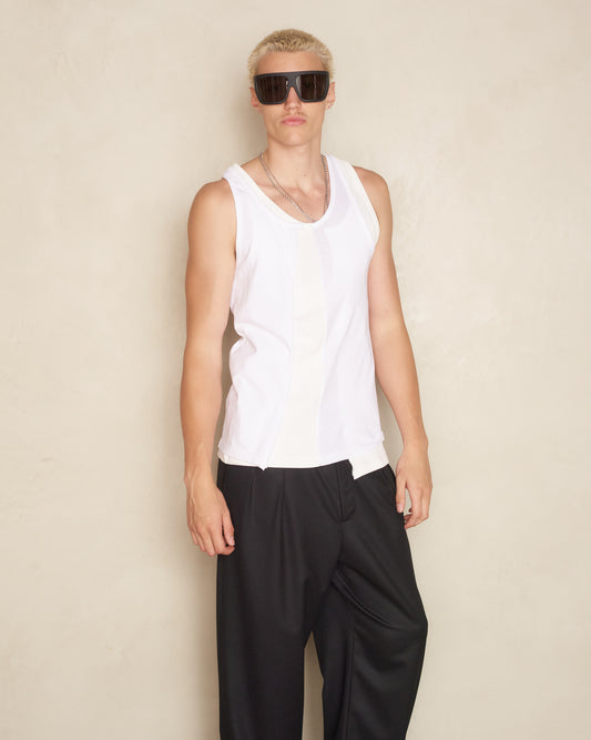 White Panelled Tank Top