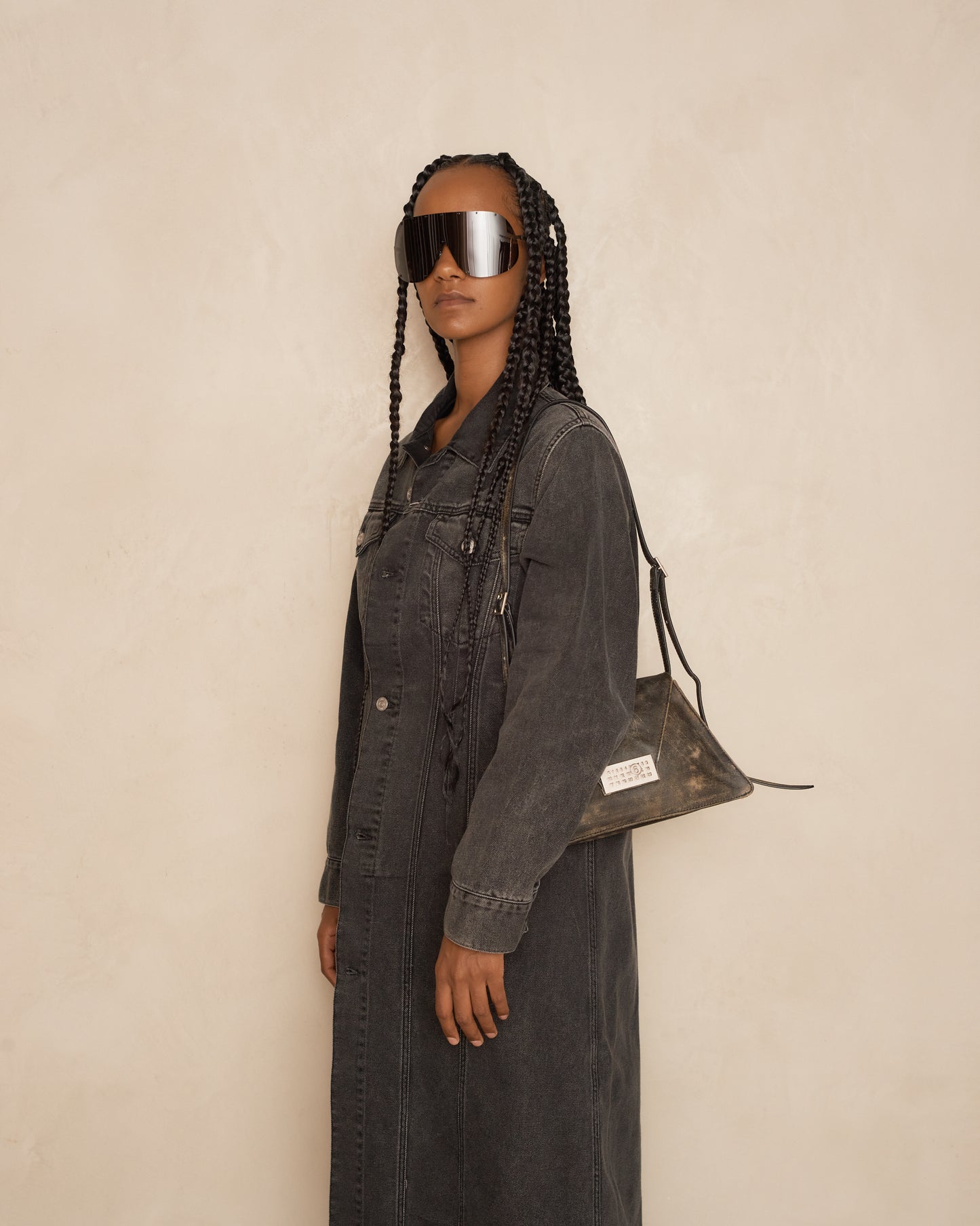 Black Buffed Leather Numeric Bag