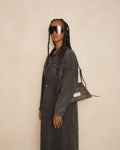 Black Buffed Leather Numeric Bag