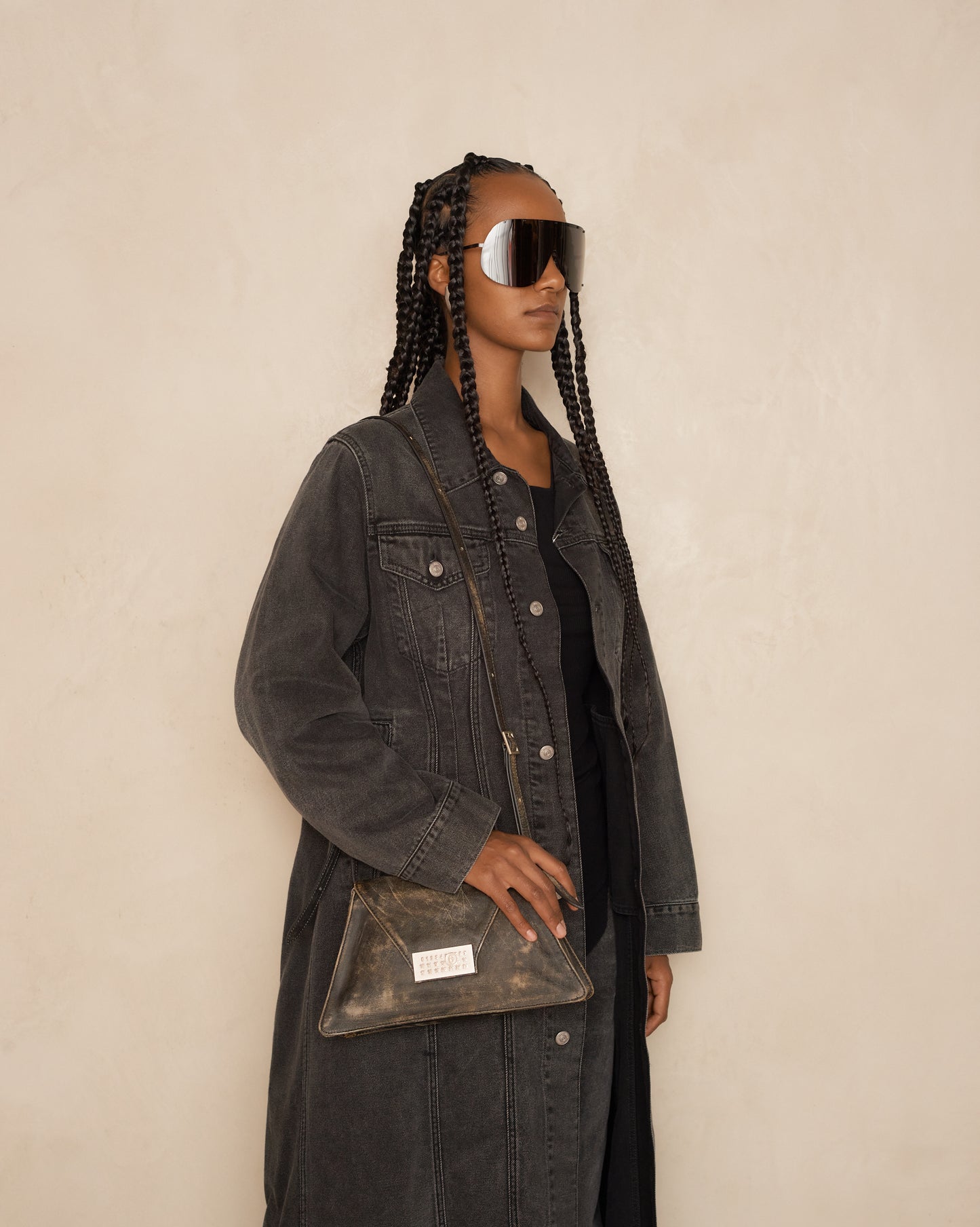 Black Buffed Leather Numeric Bag