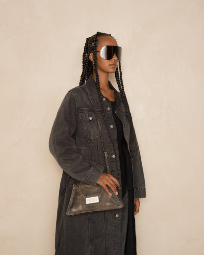 Black Buffed Leather Numeric Bag