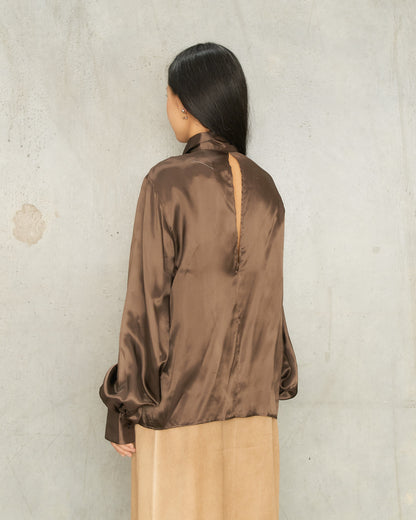 Brown Twist Bow Blouse