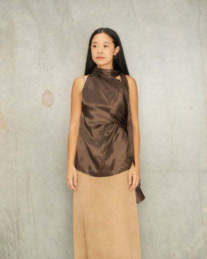 Brown Twist Bow Blouse