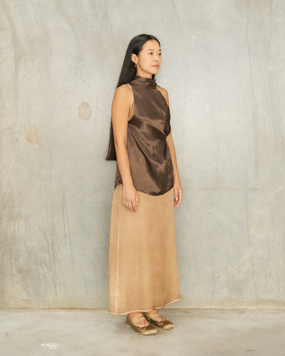 Brown Twist Bow Blouse