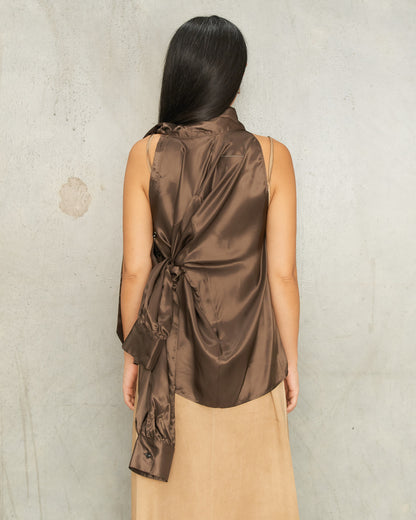 Brown Twist Bow Blouse