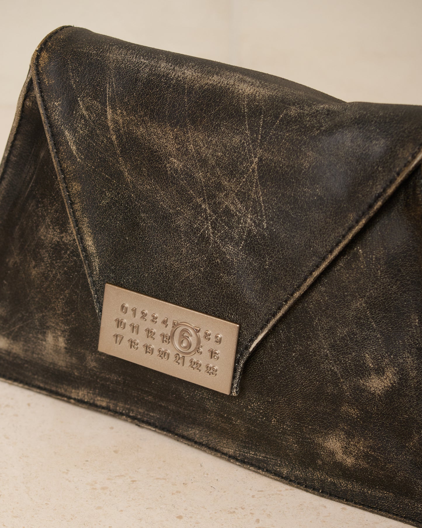 Black Buffed Leather Numeric Bag