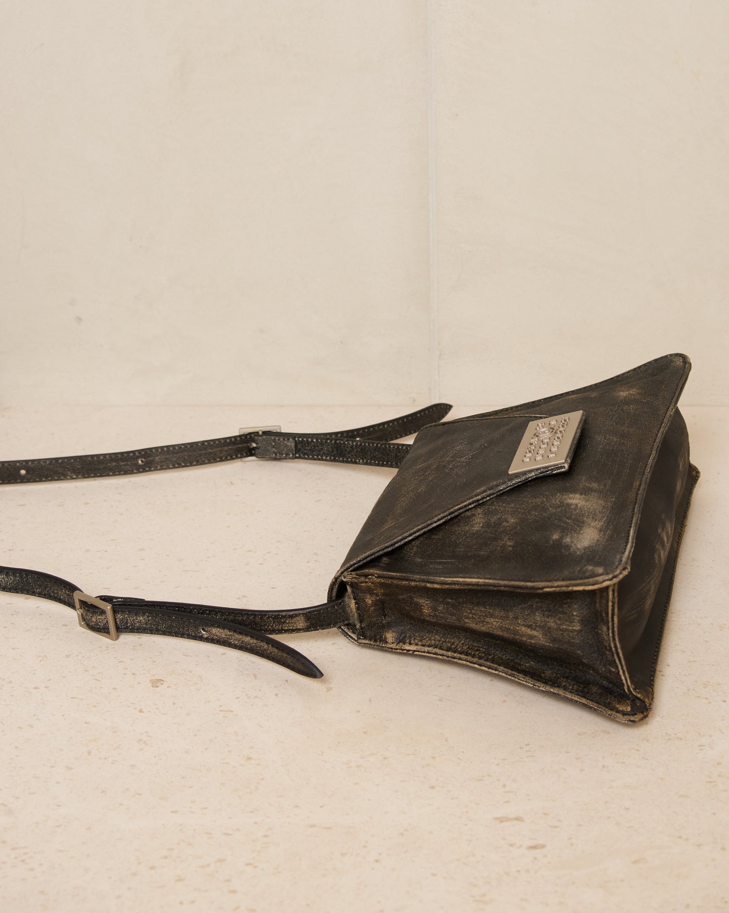 Black Buffed Leather Numeric Bag