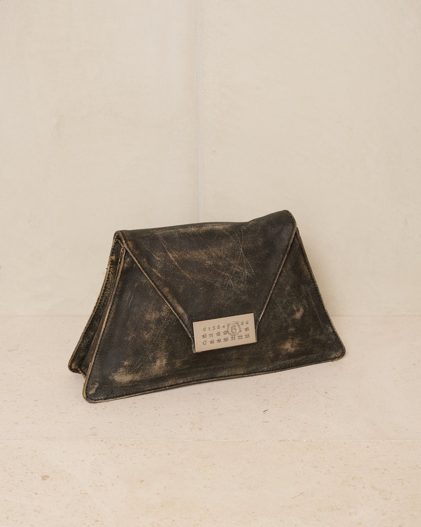mm6 maison margiela black buffed leather numeric bag