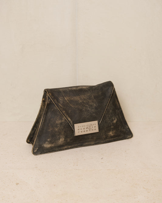 mm6 maison margiela black buffed leather numeric bag