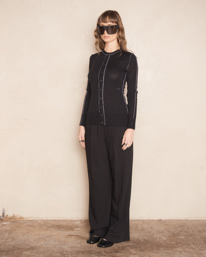 Black Knit Contrast Stitch Cardigan
