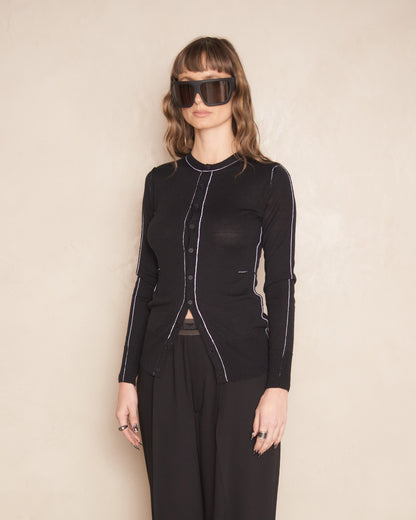 Black Knit Contrast Stitch Cardigan