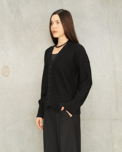 Black Deconstructed Knit Cardigan