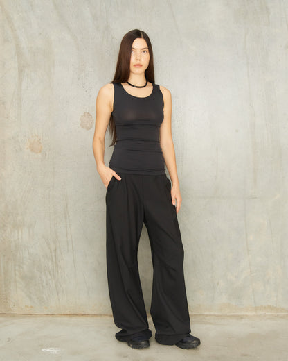 Black Exposed Dart Pants