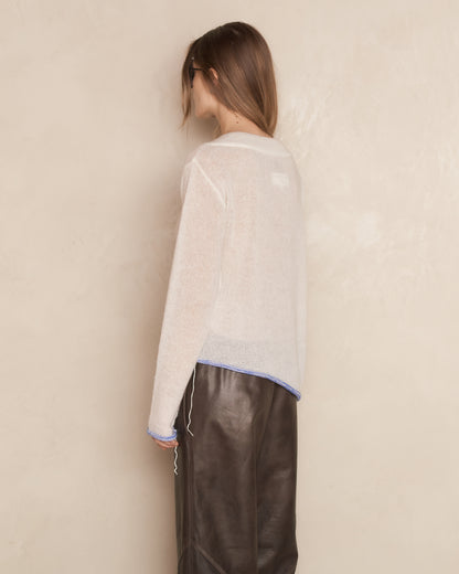 White Subversive V-Neck Knit Sweater