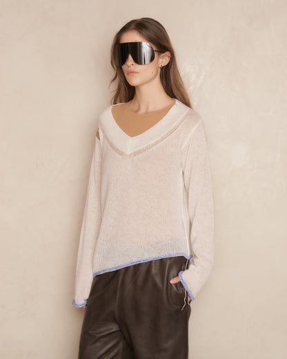 White Subversive V-Neck Knit Sweater