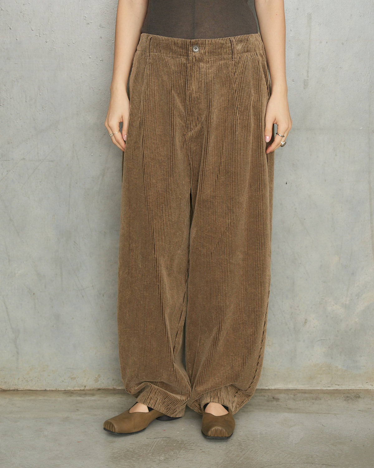 Beige Corduroy Balloon Pants