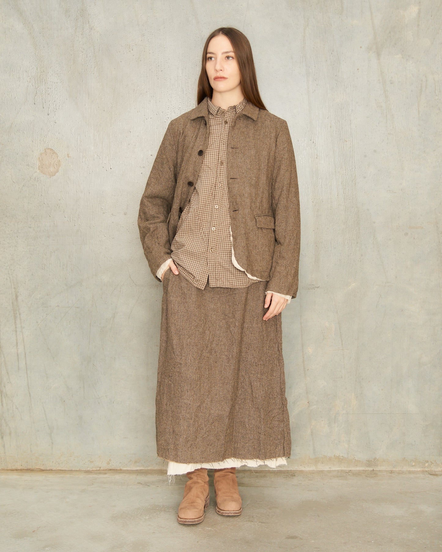 Beige Eco Wool Herringbone Skirt