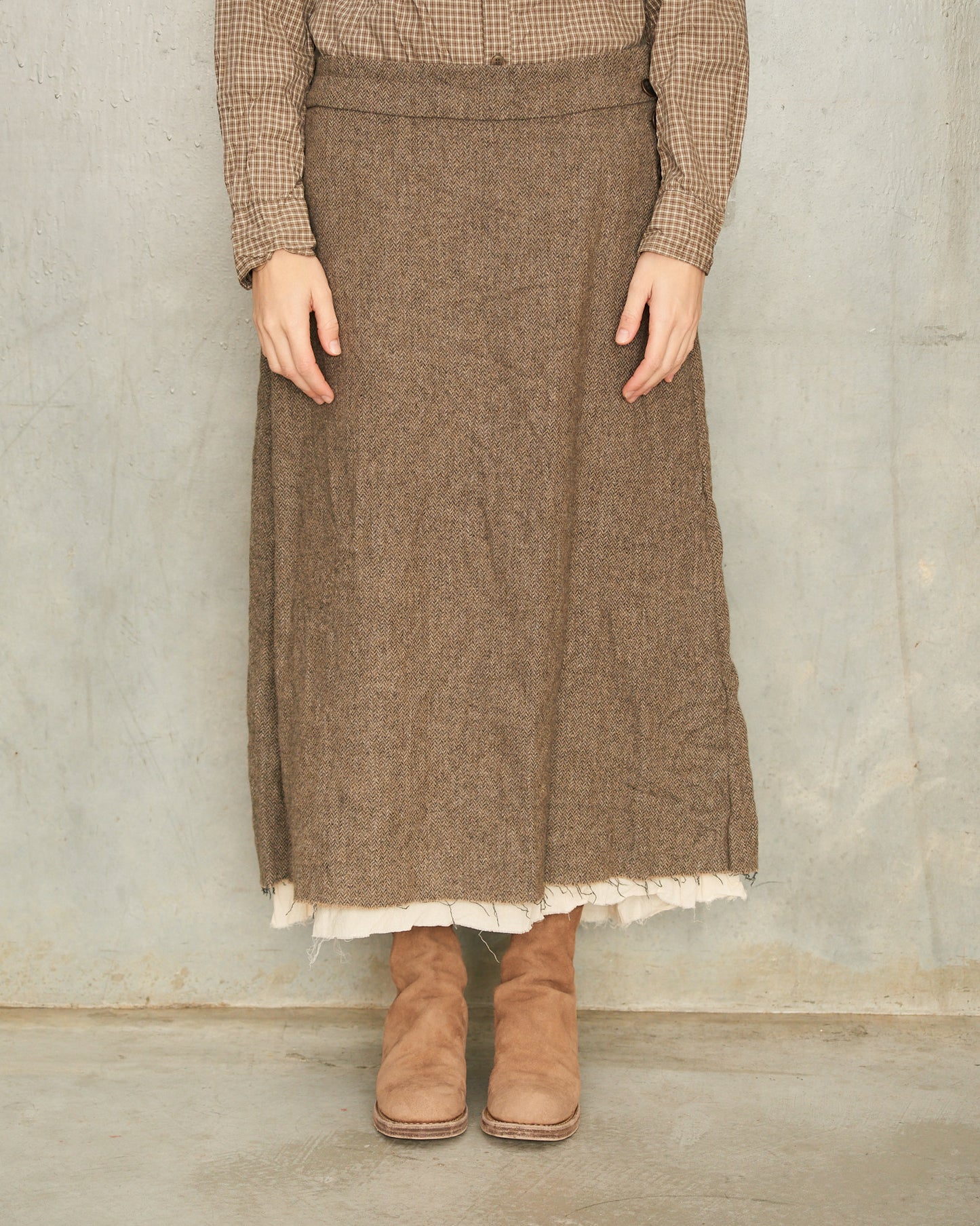 Beige Eco Wool Herringbone Skirt
