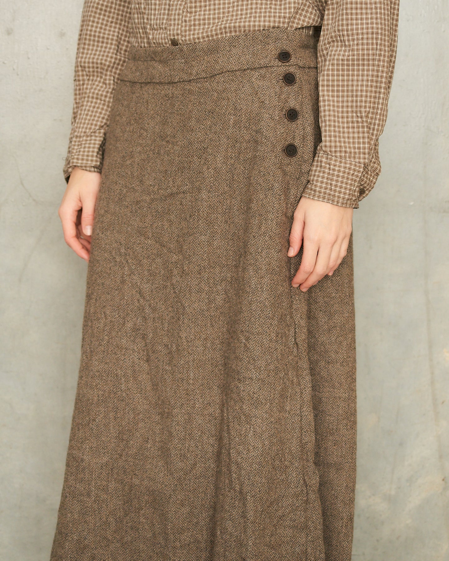 Beige Eco Wool Herringbone Skirt