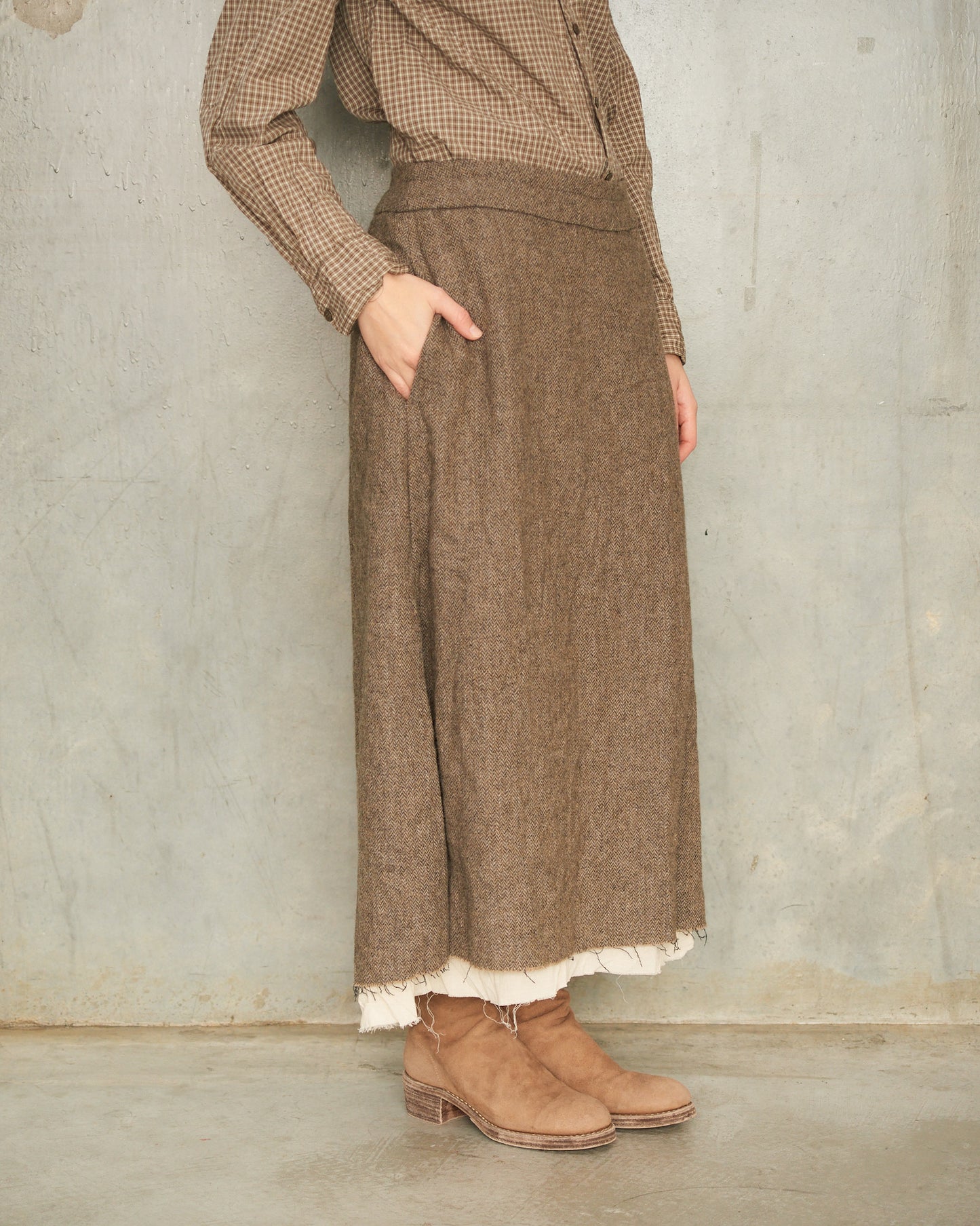 Beige Eco Wool Herringbone Skirt