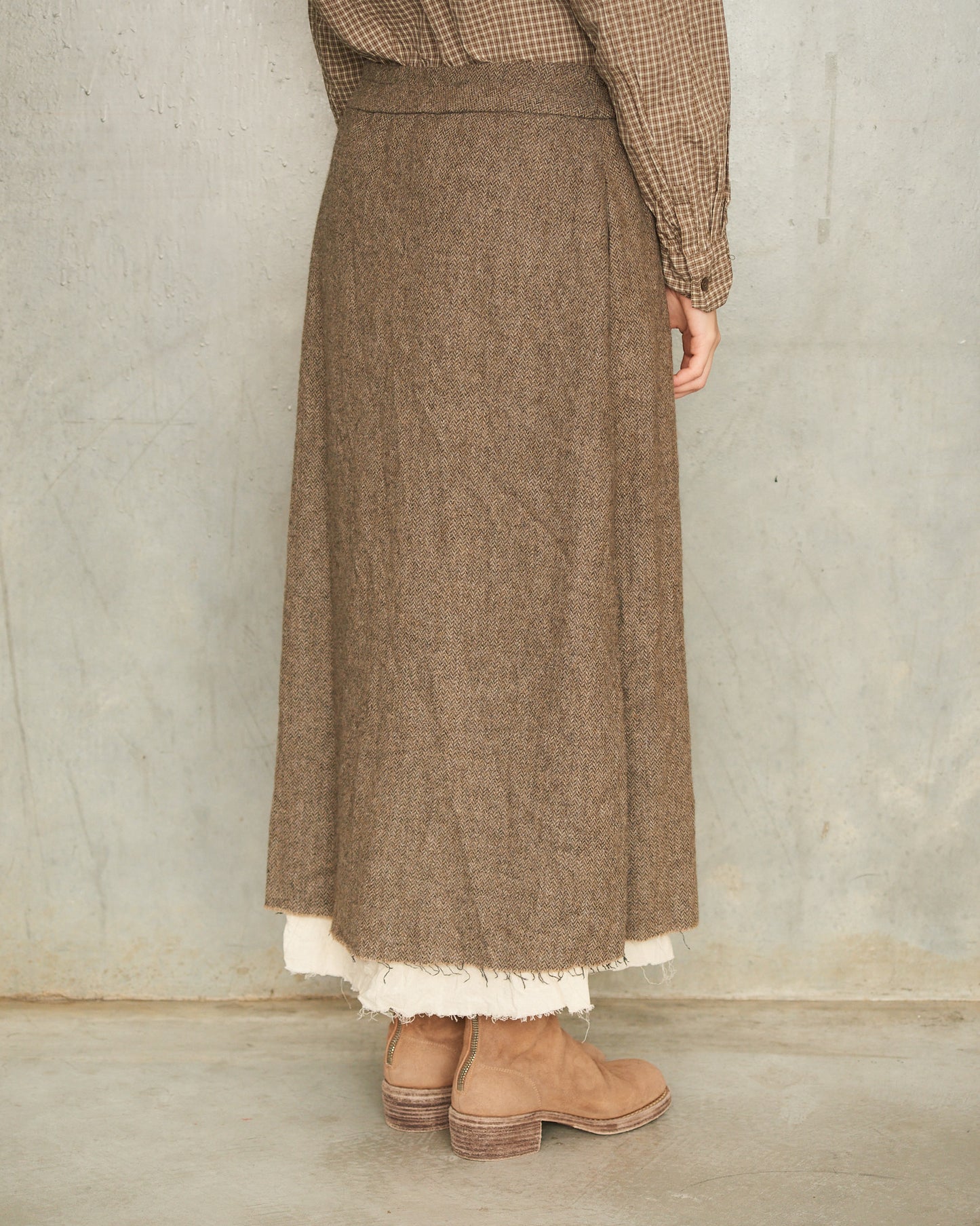Beige Eco Wool Herringbone Skirt