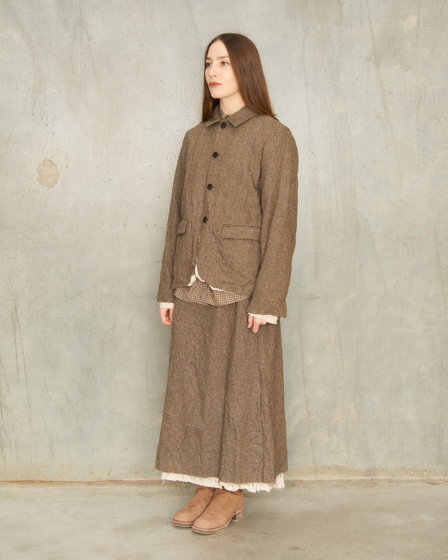 Beige Eco Wool Herringbone Skirt