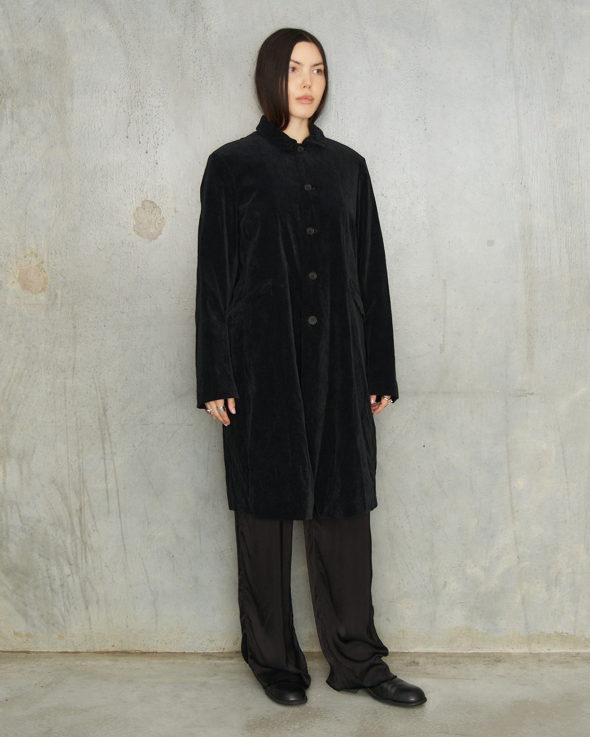 Black Brushed Balmacaan Coat