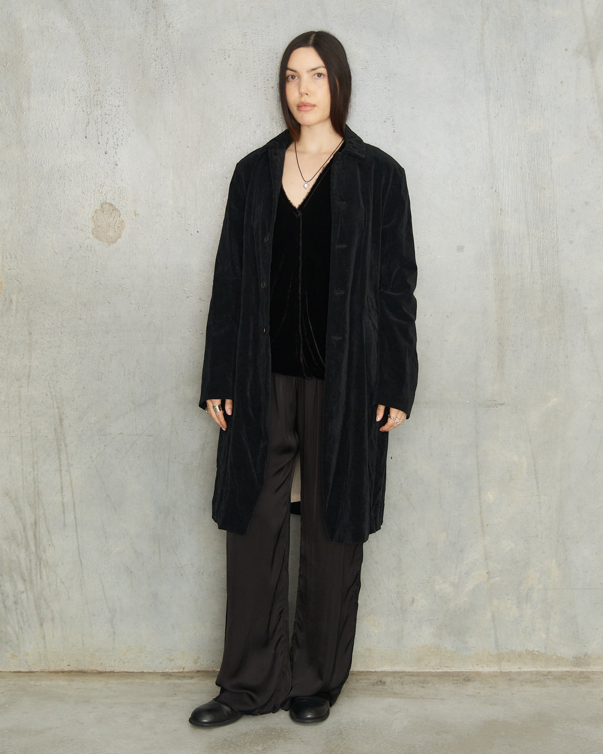 Black Brushed Balmacaan Coat