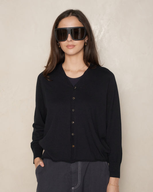 Black Cotton Linen Cardigan
