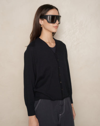 Black Cotton Linen Cardigan