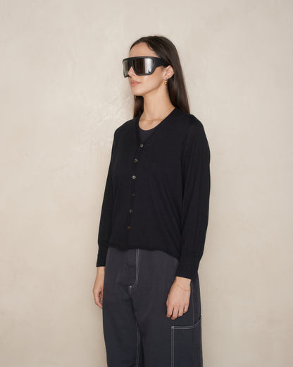 Black Cotton Linen Cardigan