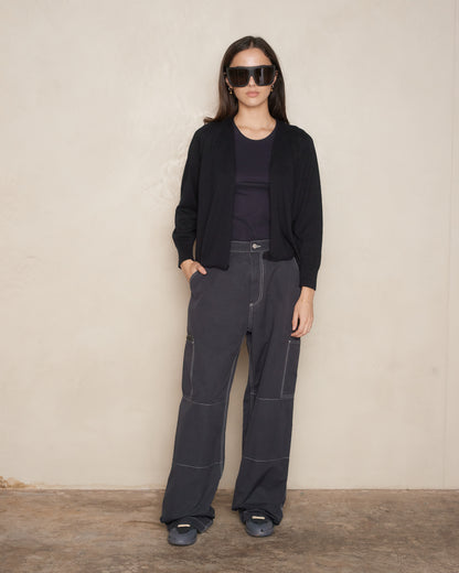Black Cotton Linen Cardigan