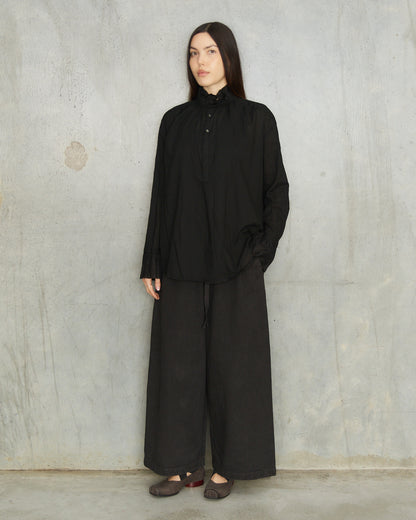 Black Cotton Ruffle Blouse
