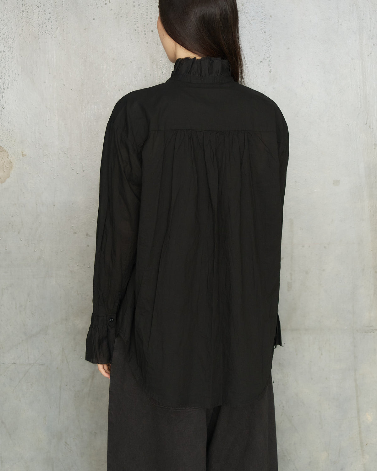 Black Cotton Ruffle Blouse