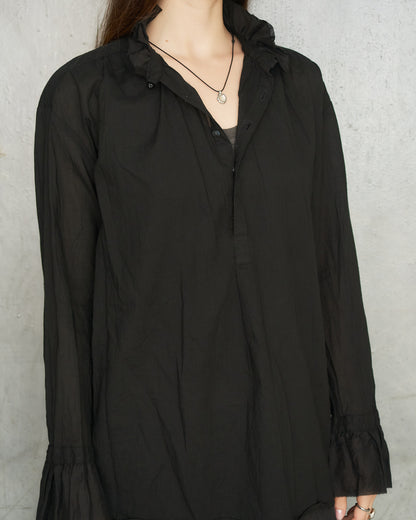 Black Cotton Ruffle Blouse