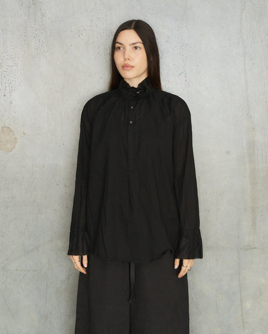 Black Cotton Ruffle Blouse