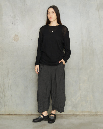Black Crinkle Wool Pullover