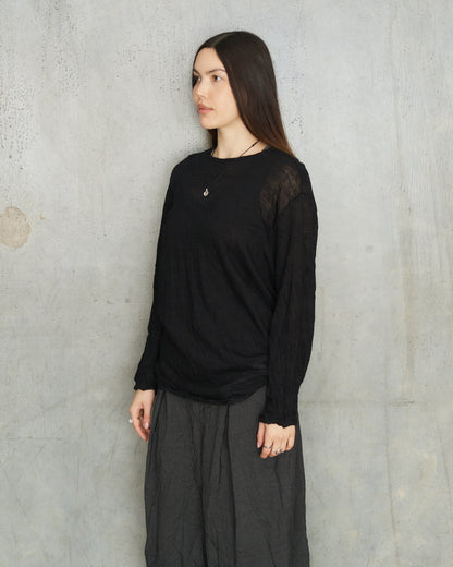 Black Crinkle Wool Pullover