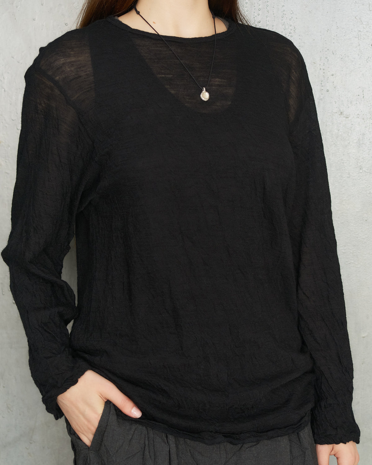 Black Crinkle Wool Pullover