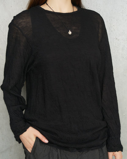 Black Crinkle Wool Pullover