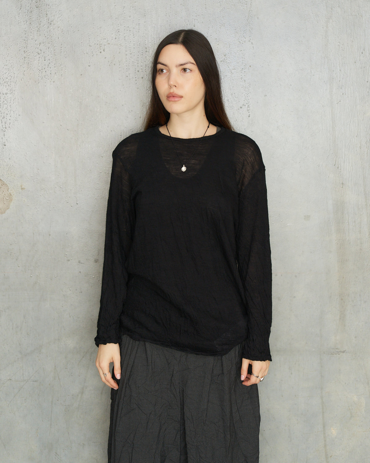 Black Crinkle Wool Pullover